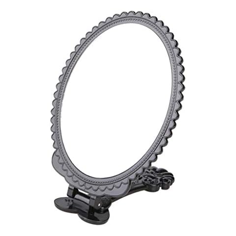 WANGXIAOLINjingzi Retro Makeup Mirror Folding Portable Makeup Mirror Handheld Handle Mirror Princess Dressing Mirror Portable Mirror Portable Hand Hold Round Mirror,Black (Color : Black) Cover