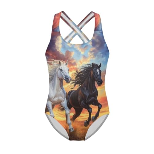 Image of Girls One Piece Cat Swimsuits Quick Dry Cartoon Beach Bathing Suit Crossback Swimwear for Kids 5-14 Years