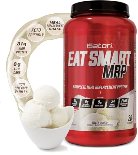 iSatori Eat Smart MRP, High Protein Meal Replacement Shake with Whey Protein Powder, Probiotics Powder, Casein Protein, MCT Oil, Egg Albumen, Vitamins & Minerals, Keto, Vanilla Flavor, 20 Servings