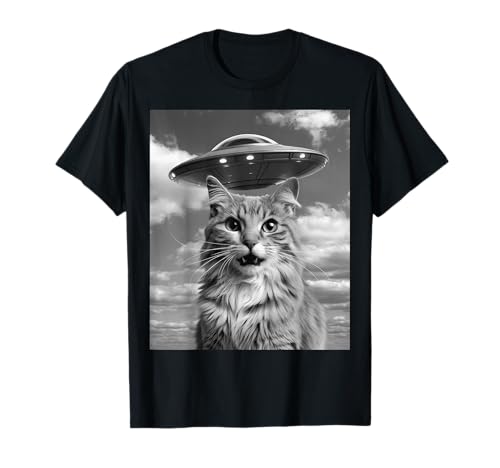cat Selfie With Alien UFO Funny cat Gifts For Men Women Camiseta