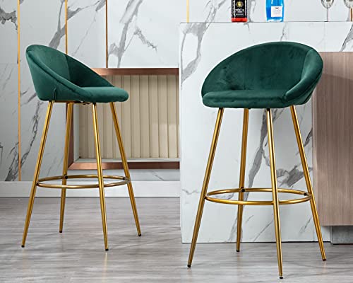 Cimota Green Velvet Bar Stools Set Of 2, Modern Tufted Barstools 30 Inch Bar Height Chairs With Back/Footrest Kitchen Stools For Island/Home Bar/Dining Room/Kitchen #TOP9