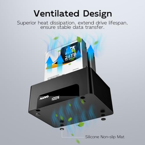 Image of MAIWO Dual Bay Hard Drive Docking Station with Offline Clone for 2.5 3.5 Inch SATA HDD SSD, USB 3.0 5Gbps Speed with UASP, 48TB Capacity, External Hard Drive Duplicator Cloner