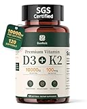 BienRaíz Vitamin D3 K2 10000IU 100mcg MK-7, 120 Softgels, 2-in-1 K2 D3 Vitamin Supplement for Bone Health, Immune Support, Better Calcium Absorption, 120 Day Supply