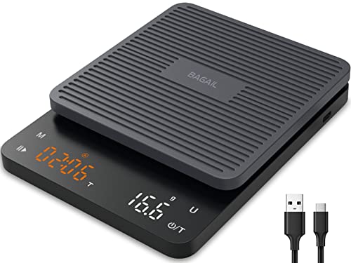 Comparison: Best Scales For Espresso 9 BAGAIL BASICS Coffee Scale with Timer, 0.1g High Precision Kitchen Scale, Pour Over Coffee Scale, Drip Espresso Scale with Auto Tare, Touch Sensor and Silicone Cover - 6.6 lbs/3 kg
