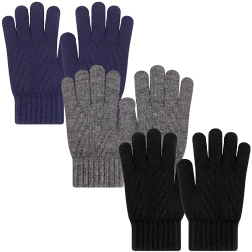 Image of Winter Gloves for Toddler Kids - 3 Pairs Boys Girls Soft Warm Wool Lined Gloves Full Finger Children Knit Gloves