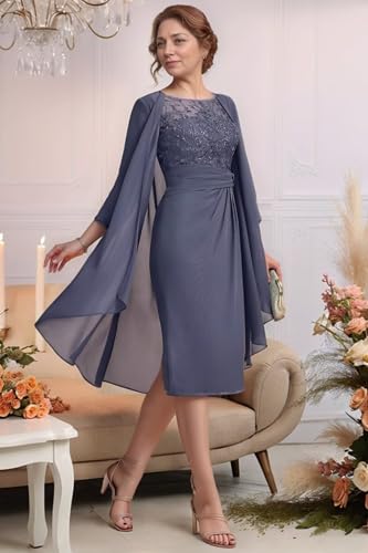 Short Mother of The Bride Dresses for Wedding Chiffon Formal Evening Gowns with Jackets BO0173