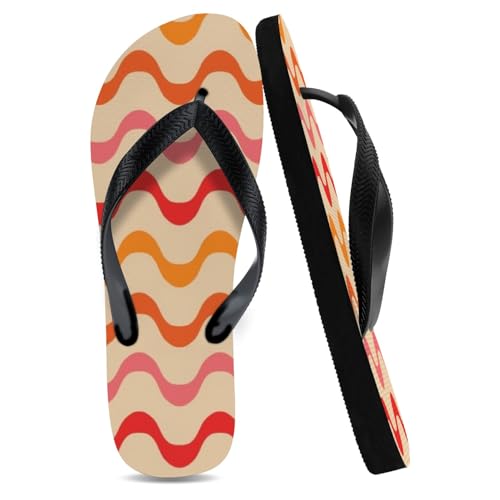 Chanclas unisex para hombre, sandalias de playa para mujer, sandalias de playa para mujer, sandalias de playa para piscina, regalos de cumpleaños para mamá, Rayas onduladas rojas y naranjas, Medium