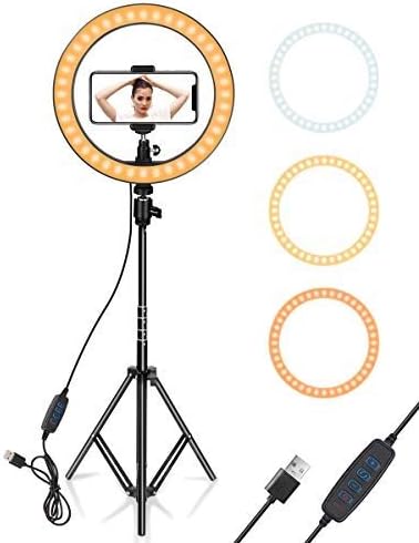 Coku Selfie Ring Light with Tripod Stand for Live Stream-LED Ring Light with Phone Holder Dimmable Makeup Light with 3 Light Mode,10 Level Brightness for TIK tok YouTube Combo