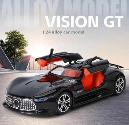 Image of 1 /24 Merceedees Vision GT Future Model Car - Exclusive Alloy Metal Pullback Toy with Openable Doors, Lights, and Music for Kids (1:24 Merceedes Vision - Black)