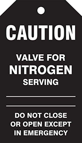 Accuform TDM620CTM PF-Cardstock Medical Gas Tag, Legend "Caution Valve for NITROGEN Serving DO NOT Close", 5.75" Length x 3.25" Width x 0.010" Thickness, White on Black (Pack of 5)