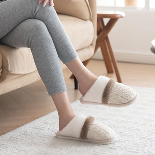 Image of GOEWY Cozy Slippers for Women Indoor and Outdoor Fuzzy House Shoes with Memory Foam Anti-Skid Sole Gifts for Women Mom Ladies