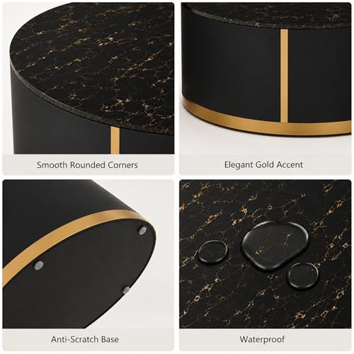 Image of Marble Top Royal Crest Round Center Table | Premium Marble Top Coffee Table for Living Room | Modern Luxury Design 36x36x17 Inch (White)