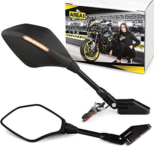 Area1 Motorradspiegel Set e-geprüft mit Blinkern e-geprüft. Verkleidungsspiegel Sportbike Supersportler Rückspiegel. Kompatibel mit LEDS