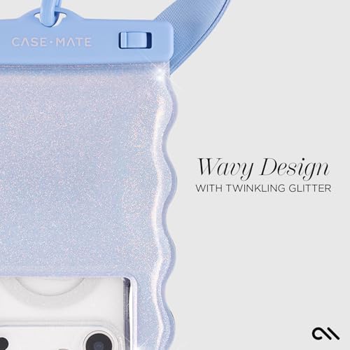 Image of Case-Mate Wavy IP68 Waterproof Large Phone Pouch - Mist Twinkle | Hidden Pocket for Card /Cash - Floating Phone Case w /Crossbody Lanyard - Fits All Phones - Beach Cruise Ship Travel Essentials