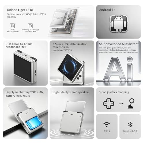 Image of RG Rotate Retro Handheld Game Console , 3.5 Inch Swivel Screen Android Handheld Unisoc Tiger T618 2000mAh Battery 3+32GB Aluminum Alloy NO Game Preloaded Silver