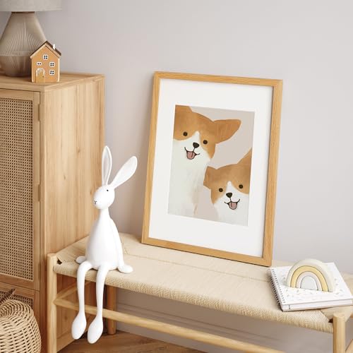Image of FLYJOE 12x16 Oak Wood Picture Frame with Mat for 8.5x11, 12 by 16 USA-Sourced Natural Solid Wooden Photo Frame for Wall Display, Shatterproof Plexiglass, Hanging Hardware Included, 1 Pack, Natural
