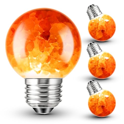 Image of E26 Himalayan Salt Lamp Light Bulbs 3W, 2200K Warm Amber Night Light Bulbs 100lm, E26 G45 Pink Salt Rock Lamp Bulb for Bedroom Sleep, Stress Relief, Ambient Mood Lighting, Decor, Non-Dimmable, 4 Pack