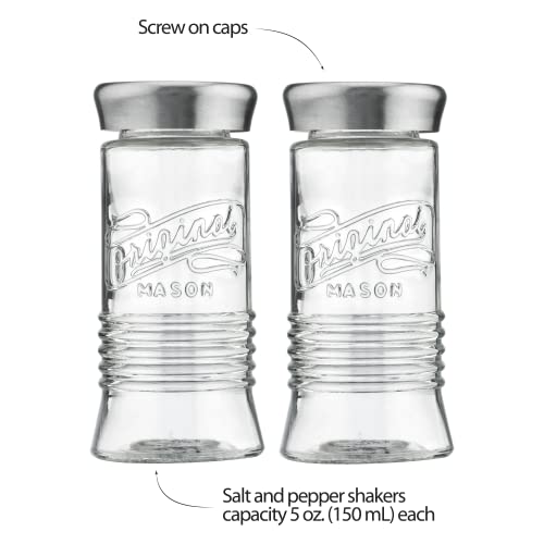 Mosjos Mason Jar Salt And Pepper Shaker - Rustic Glass Condiment Dispenser Set With Metal Iron Caps. 5 Ounce Capacity Vintage Mason Jars. (Original Mason Salt & Pepper Shaker) #TOP2