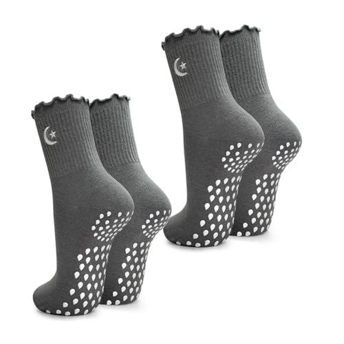 SI TU VOIS ÇA Chaussettes de yoga antidérapantes pour femme et adulte, 2 paires de chaussettes grises, 35-41 SI TU VOIS ÇA Chaussettes de yoga antidérapantes pour femme et adulte, 2 paires de chaussettes grises, 35-41