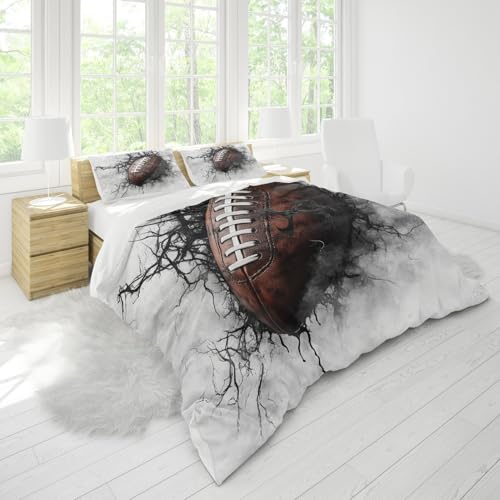 Set di Biancheria da Letto 3D 135x200 cm Tema Rugby Sportivo Set Copripiumino Singolo 3 pezzi Morbido e Confortevole Microfibra Inchiostro Nero Copripiumino per Bambini Adulti