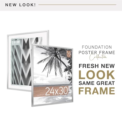 Image of MCS Foundation 24x30 Poster Frame Traditional Silver, Vertical & Horizontal Wall Hanging Large Picture Frame for Photos, Posters & Art Prints (1-Pack)