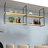 Estante De Decoración De Techo De Estante De Vino Colgante De Hierro De Estilo Europeo, Estante De Techo De Madera Maciza Colgante, Estantes De Almacenamiento para Bares/Restaurantes/Cocinas