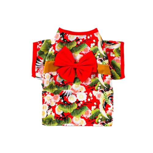 犬服 晴れ着 ペット服 ゆかた かわいい 和風 着物 通気性 蝶結び お宮参り 結婚式 花柄 ドッグウェア お祝い 花火大会 旅行 お出かけ (レッド, XL)