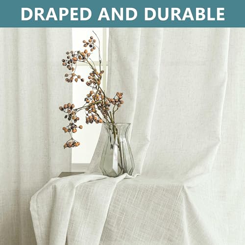 Koufall KF-HFM-DPCL-NATURAL-52X90 90 Inch Curtains Long,Linen Sheer Semi Light Filtering Country Farmhouse Boho Window Treatments thumb #5