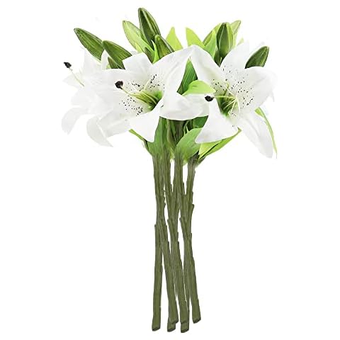 YPLonon 6PCS Faux White Lily Flowers Cover