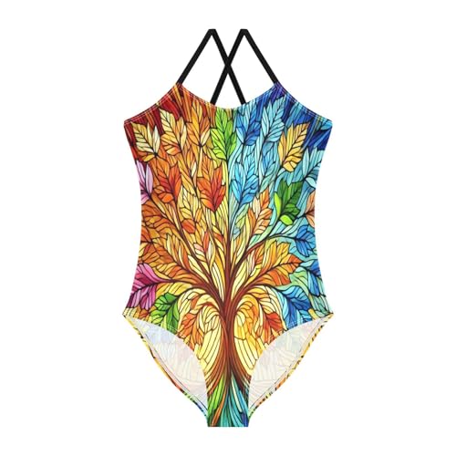 Glass Tree Colorful Bathing Suits for Girls Kids Swimsuits One Piece Swimsuits Summer Beach Swimwear