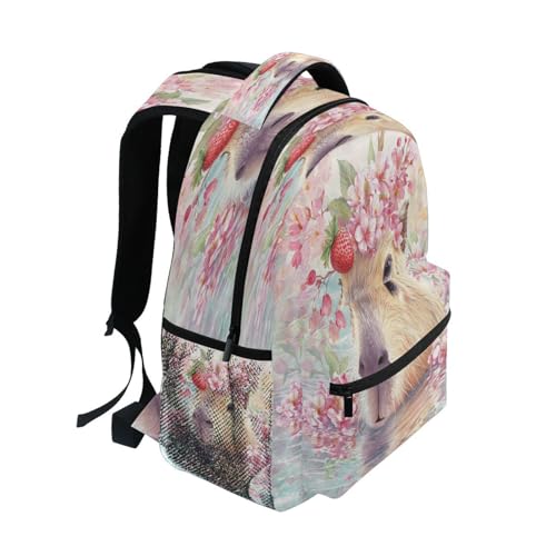 Dussdil Capybara Strawberry Cherry Kids Backpack School Backpacks for Boys Girls 16 IN Book Back Pack Bag Casual Travel Daypack with Adjustable Shoulder Strap Zipper2