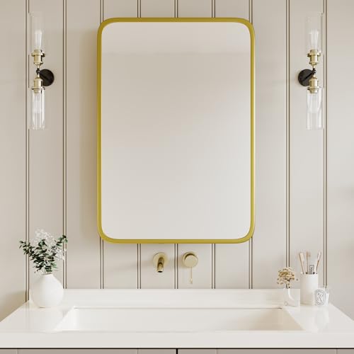 Image of Medicine Cabinet with Brushed Gold Metal Frame Mirror, Overall 20 inchx 30 inch