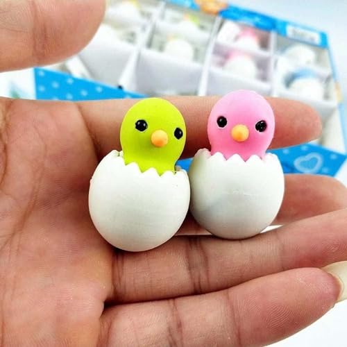 Image of AK Store (Pack of 4) 3D Cute Cartoon Shape Rubber Pencil Erasers, School Stationery for Kids, Boys Girls, Birthday Return Gifts (Chicken in Egg Shell)