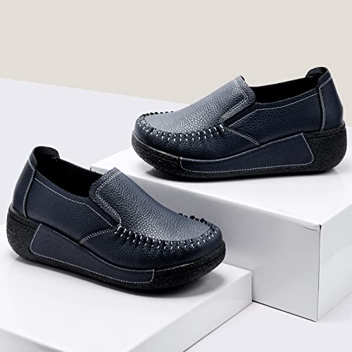 Image of UZB Women's Slip On Loafer Leather Comfort Casual Platform Shoes