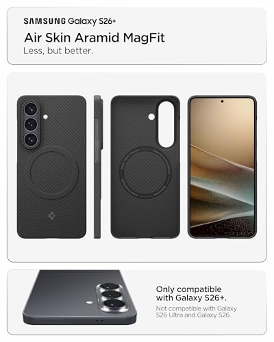 Image of Spigen Air Skin Aramid MagFit | Samsung Galaxy S26+ Case [WPC Qi2 Certified] Galaxy S26 Plus Back Cover | Aramid Fiber+PC - Black