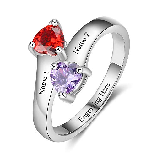 Lam Hub Fong Personalized Free Engraving Promise Rings for Her Custom Simulated Birthstone Mothers Rings Engagement Rings for Women Wedding Rings (5)