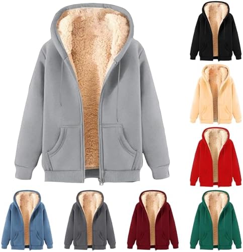 Hoodies for Women Fleece Lined Zip up Hoodie Sherpa Lined Hooded Jacket Casual Winter Hoodies Sweatshirts with Pocket