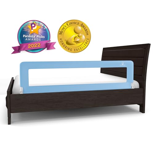 comfybumpy long toddler bed rails - baby bed rail guard for kids, twin, full, king and queen beds - adjustable bed rail for toddlers - baby bed side bedrails - blue, long (55.5" x 19.5"), pack of 1