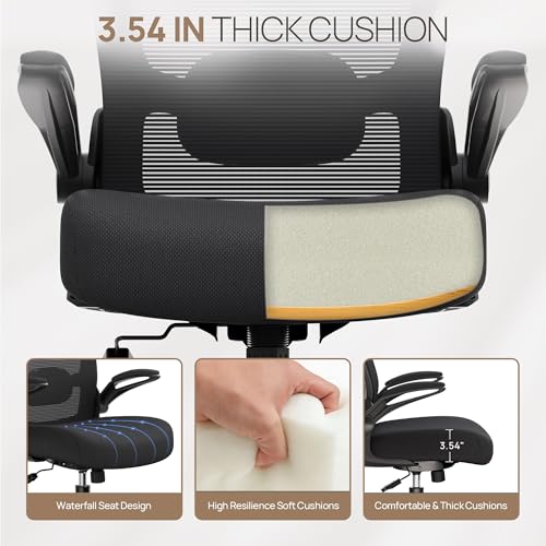 Office Chair, Ergonomic Desk Chair with Adjustable Lumbar Support & Seat Height, High Back Mesh Computer Chair with Flip-up Armrests Task Chairs (Modern, Black) by Mimoglad - Image 2