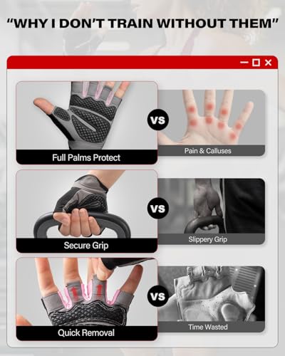 VINSGUIR Workout Gloves for Men and Women, Weight Lifting Gloves with Excellent Grip, Lightweight Gym Gloves for Weightlifting, Cycling, Exercise, Crosstraining, Pull ups, Fitness, Climbing and Rowing - Thumbnail 7