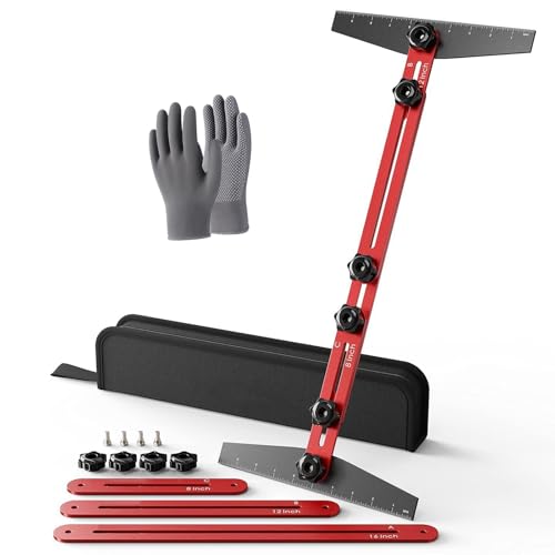 Adjustable Stair Tread Jig Tool with Extendable Sliding Ra – Precision Stair Gauge and Shelf Layout Tool for Accurate Measuring Cutting Drywall Risers and Partitions.