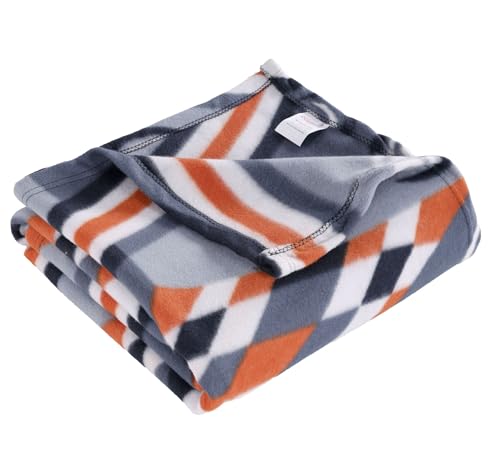 Image of VAS COLLECTIONS 300 TC All Season Solid /Plain /Printed Lightweight Polar Fleece Double Bed Blanket (230 x 230 cm, Grey, Black & Orange)