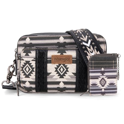 Wrangler Boho Aztec Crossbody Bag With Card Wallet for Women Black