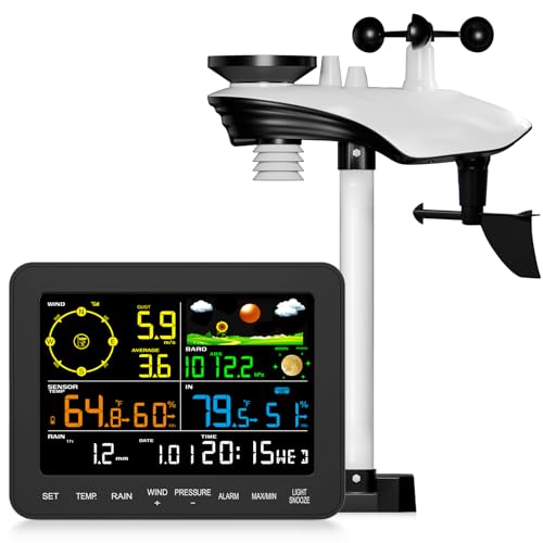 Weather Stations Wireless Indoor Outdoor, Weather Station with Rain Gauge and Wind Speed, Weather