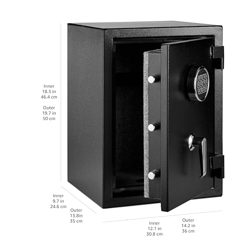 Image of Amazon Basics Fire Safe with Programmable Electronic Keypad, 1.24 Cubic Feet, 14-Gauge Steel, UL 72 Compliant, 14.2 inchW x 13.8 inchD x 19.7 inchH, Black, for Documents and Valuables