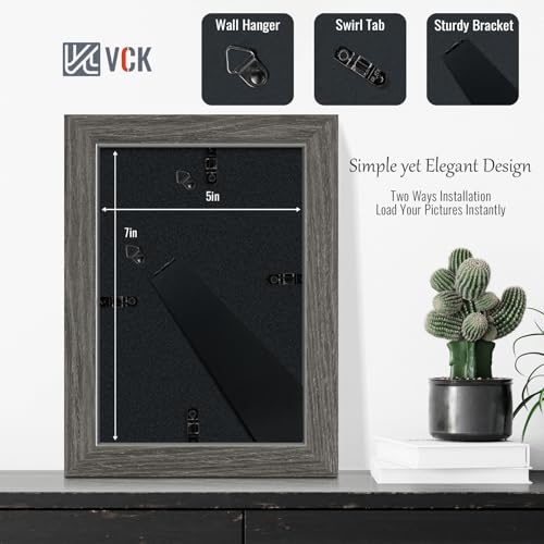 Image of VCK 5x7 Picture Frame 5 Pack, Grey Wood, 4x6 Mat, Glass, for Photo Print