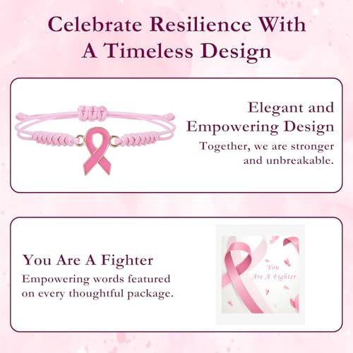 10/20 Pcs Breast Cancer Awareness Bracelets with Independent Small Package of Each Piece, Adjustable Pink Ribbon Bracelets for Breast Cancer Survivor Fighter Gifts, Charity Public Activity Supplies3