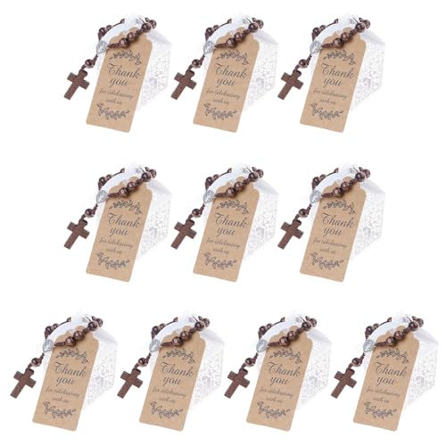 Bracelet croix en bois pour fête chrétienne avec boîte