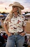 Western Shirts for Women Cowgirl Shirt Cowboy Outfit Country Rodeo Tops Hawaiian Vacation Button Up Short Sleeve Blouses Apricot