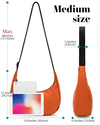 Image of Iioscre Medium Nylon Crossbody Crescent Bag for Women Men, 2 Zippers Crossbody Hobo Bag with Adjustable Strap & Inner Pockets